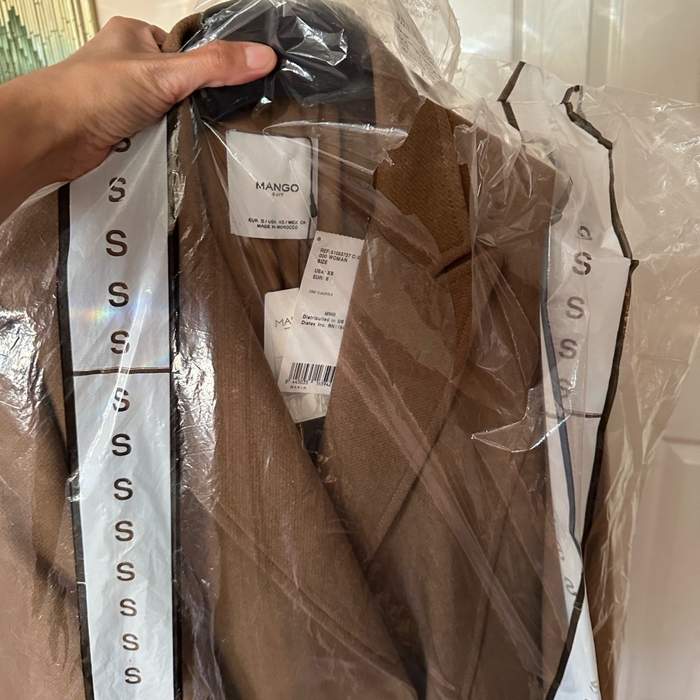 Mango NEW WITH TAGS Long Classic Brown Wool Coat Women’s - Picture 8 of 8